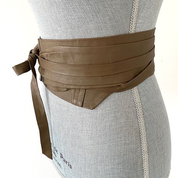 G.I.L.I. Taupe Brown Soft Leather Obi Wrap Belt OS Boho Chic Preppy Laganlook main image 6